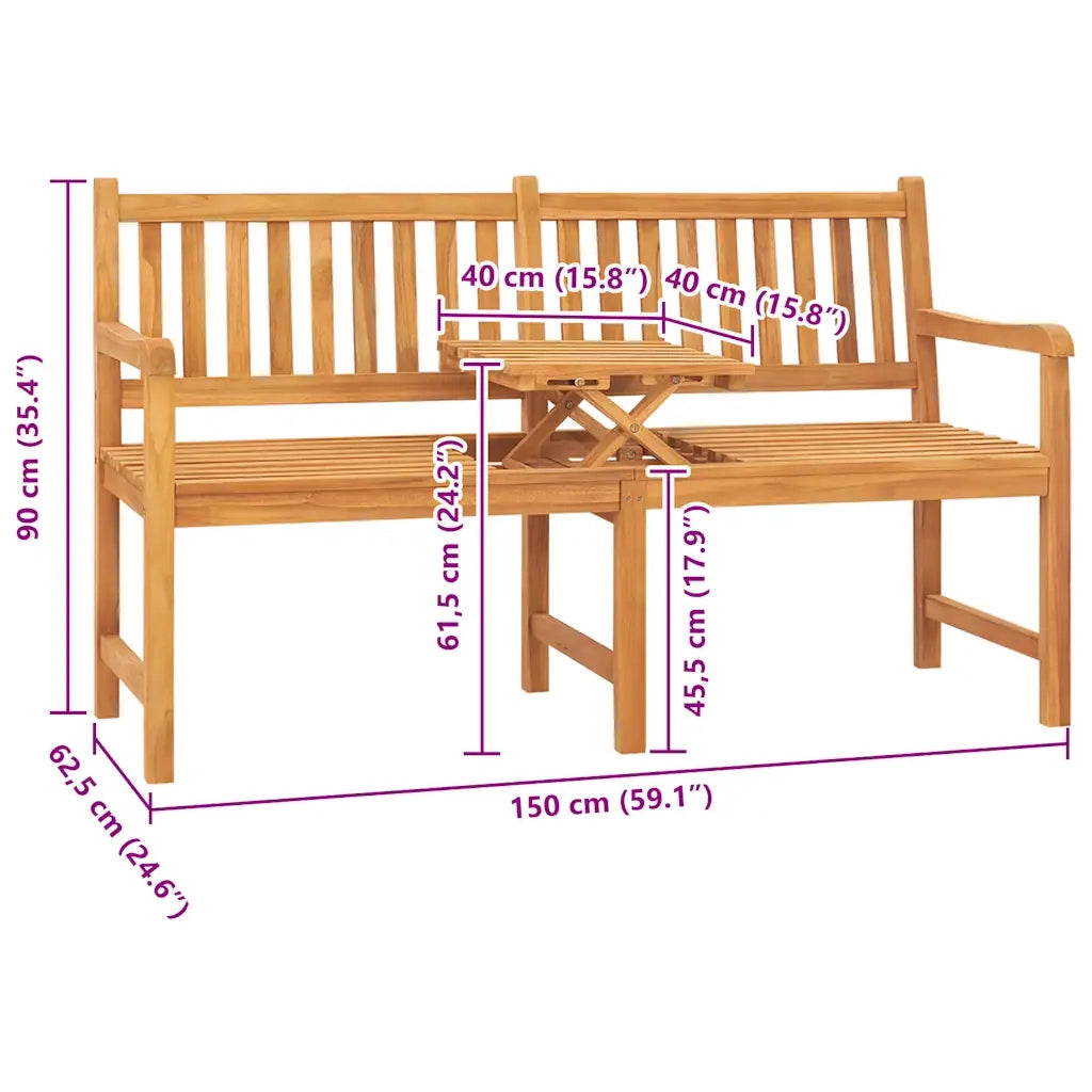 Panca Giardino 3 Posti con Tavolino 150 cm Legno Massello Teak 316631