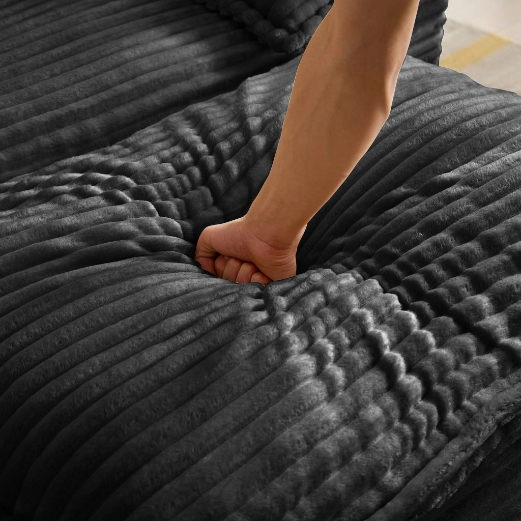 Divano a 2 posti con pouf in velluto a coste, schiuma elastica e molle, facile da pulire, per soggiorno, nero
