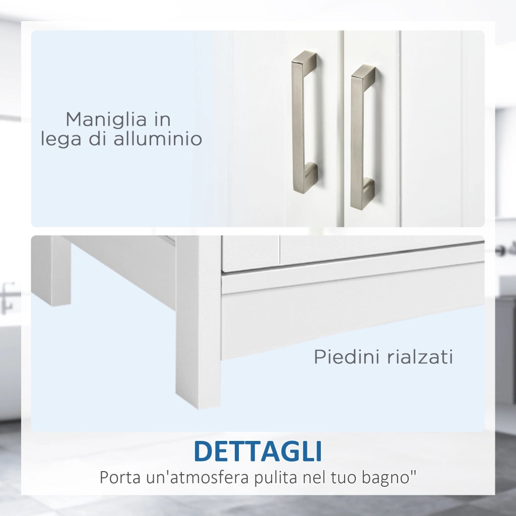 Mobile Sottolavabo Bagno con Ante e Ripiano Regolabile ¨C Minimal ¨C Legno e Bianco 60x33x60