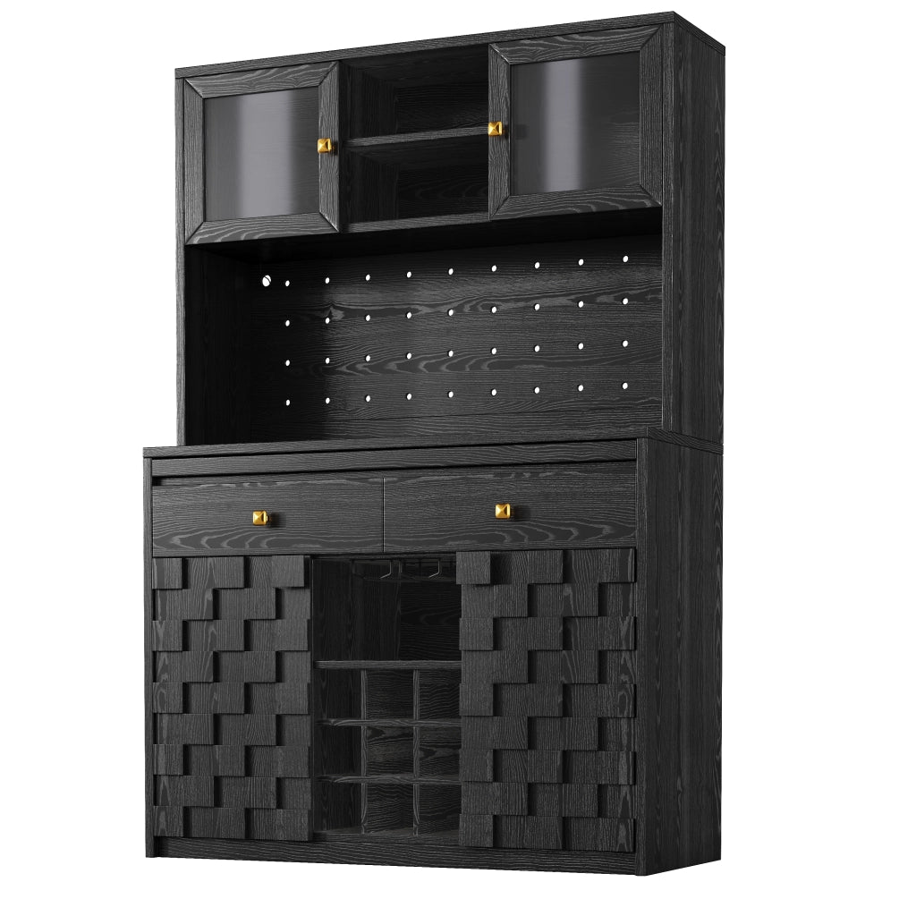 Colonna da cucina con 2 porte; LED RGB e USB - per cucina - in MDF e acrilico - 120×40×178 cm - nero