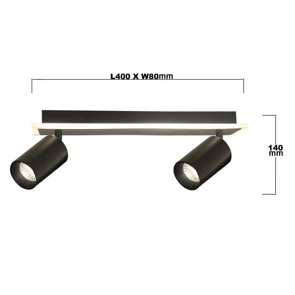 Plafoniera nera 40cm 2 spot orientabili GU10/LED CCT Parma