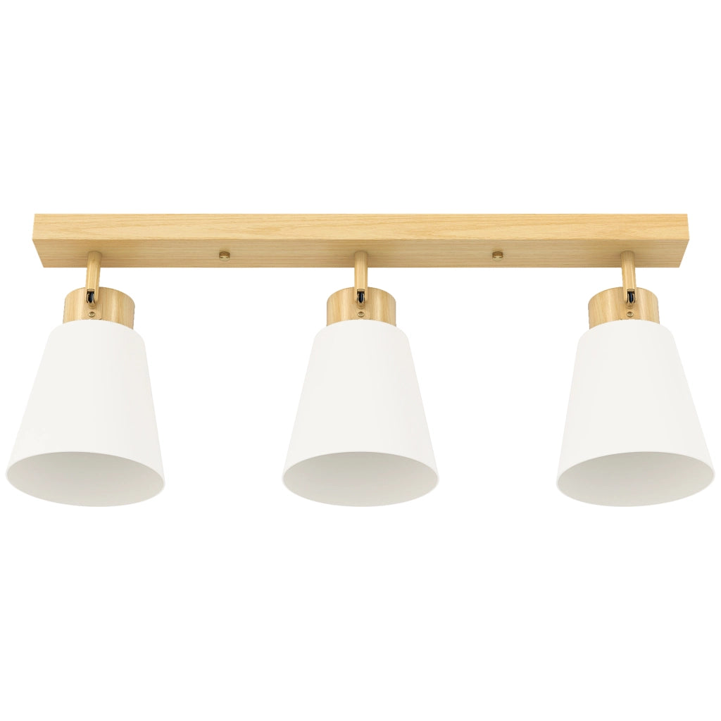 Lampadario da Soffitto con 3 Punti Luce Regolabili a 90° e Attacchi E27 in Acciaio e Vetro Color Legno