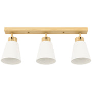Lampadario da Soffitto con 3 Punti Luce Regolabili a 90° e Attacchi E27 in Acciaio e Vetro Color Legno