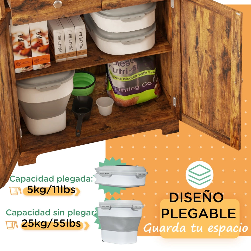 Contenitore Cibo Cane 25L con Ruote Tazza Misuratrice Ciotola Pieghevole e Cucchiaio Grigio ¨C Zephmum ¨C Grigio