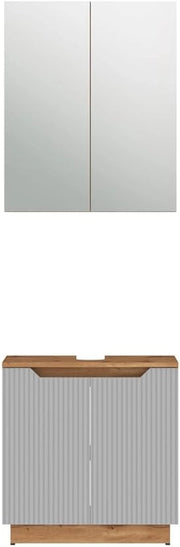 Set di mobili da bagno Lotta, Rovere/grigio a righe, 2 parti