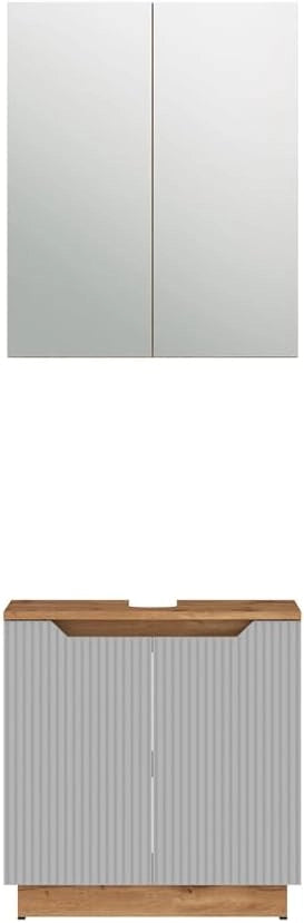 Set di mobili da bagno Lotta, Rovere/grigio a righe, 2 parti