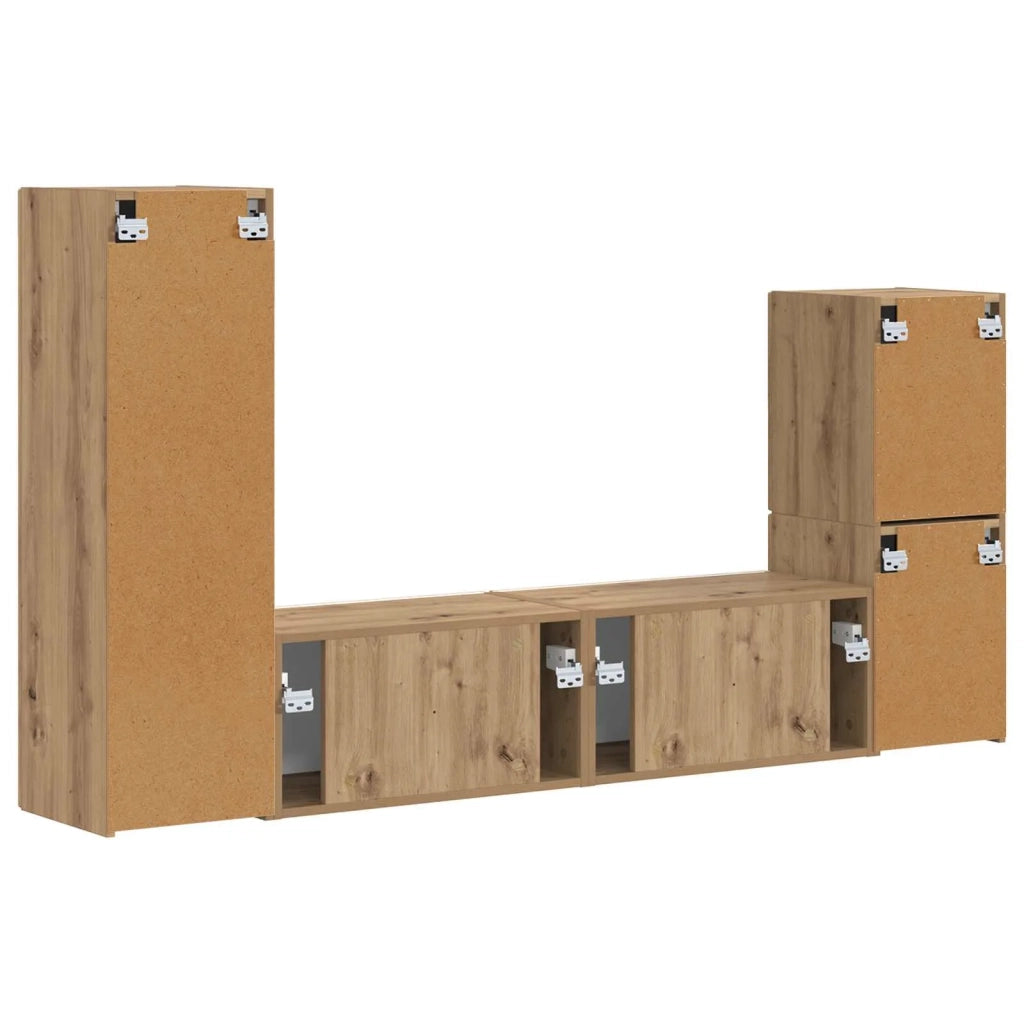 Set mobile TV 4 pz | Armadietto TV | Mobile Porta TV Rovere artigianale Legno multistrato