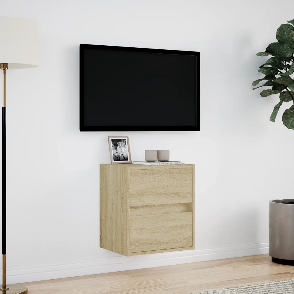 Mobile TV a Parete con Luci LED Rovere Sonoma 41x31x45 cm