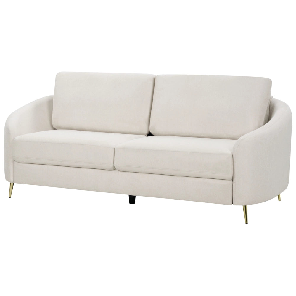 Set da soggiorno due divani e una poltrona in tessuto bouclè beige chiaro 6 posti piedi dorati curve soffici