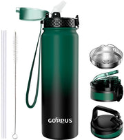 Termos 1L/32oz con beccuccio, doppia parete di acciaio inossidabile, bottiglia da 1 litro isolata, bottiglia sportiva impermeabile, bottiglia di acqua con gas, bottiglie da bere, acqua da bere BPA libera