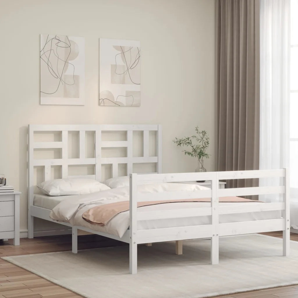 Giroletto con Testiera-Struttura Letto con testiera Bianco 140x200 cm in Legno Massello 734385