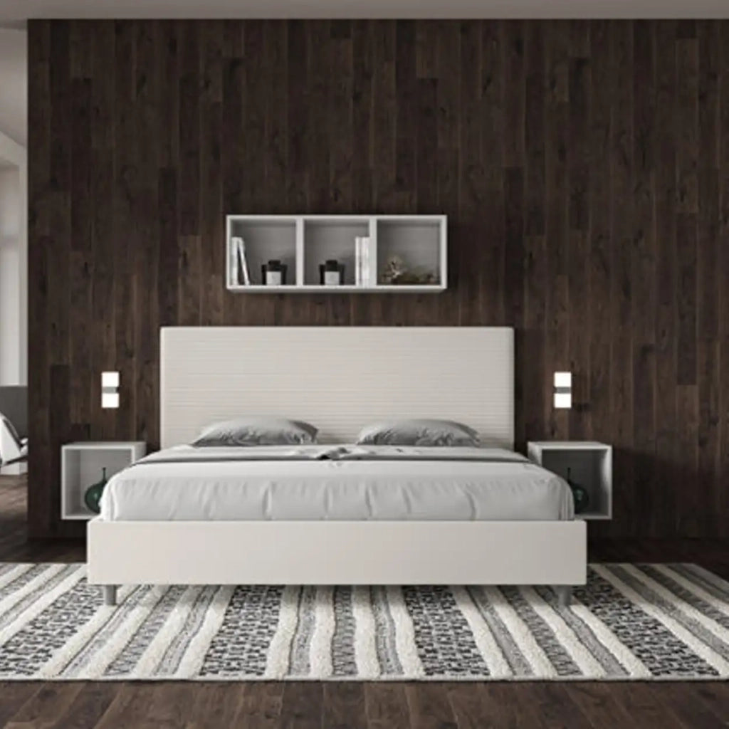 Letto matrimoniale king size con rete imbottito 200x210 similpelle bianco Focus