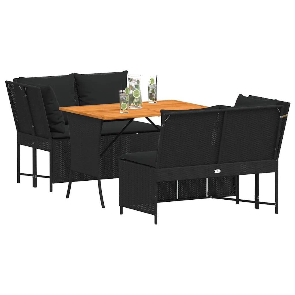 Set Divani da Giardino 3 pz con Cuscini in Polyrattan Nero 3365342
