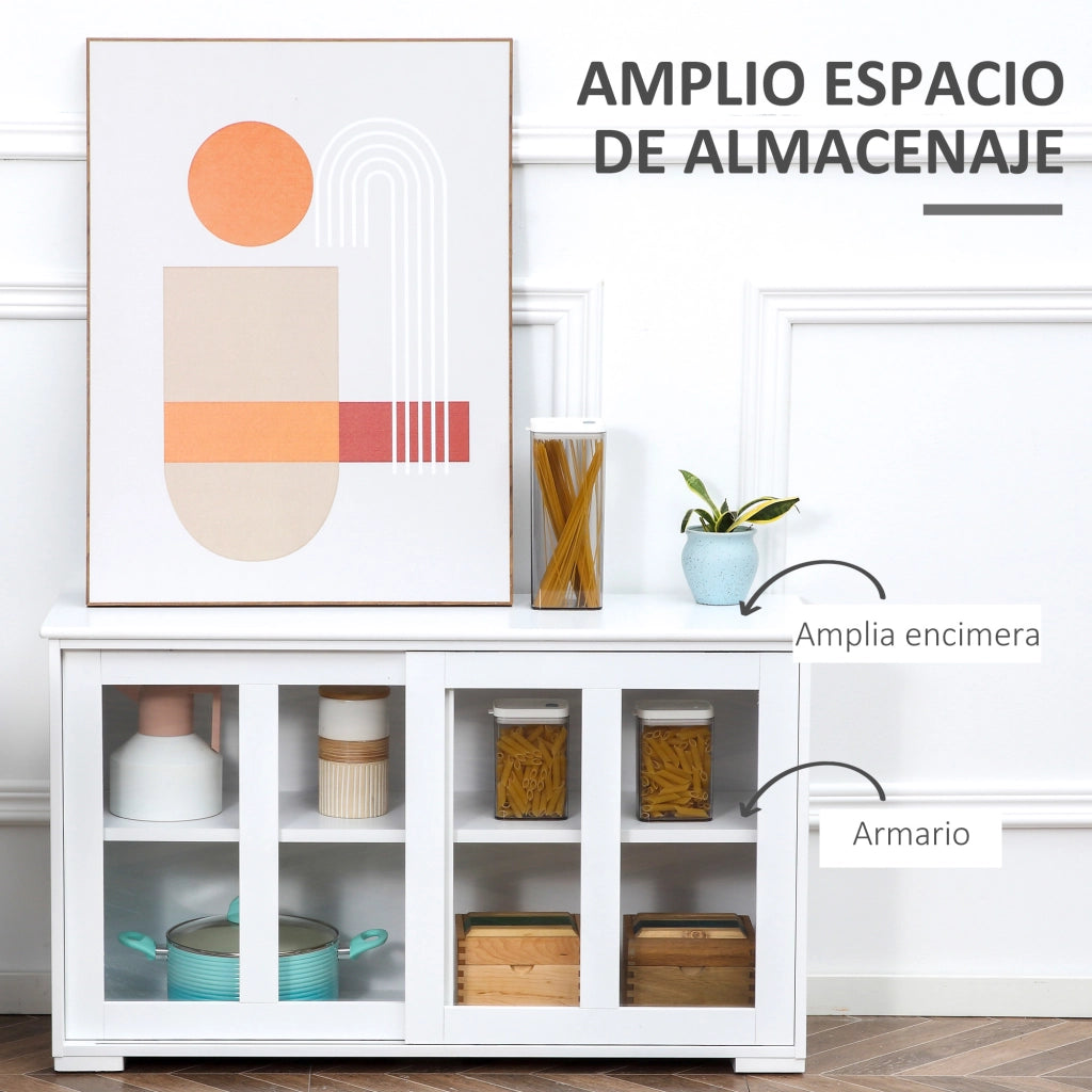 Mobile Cucina con Ante Scorrevoli in Vetro ¨C Xylo ¨C Bianco 107x33x62,5 cm
