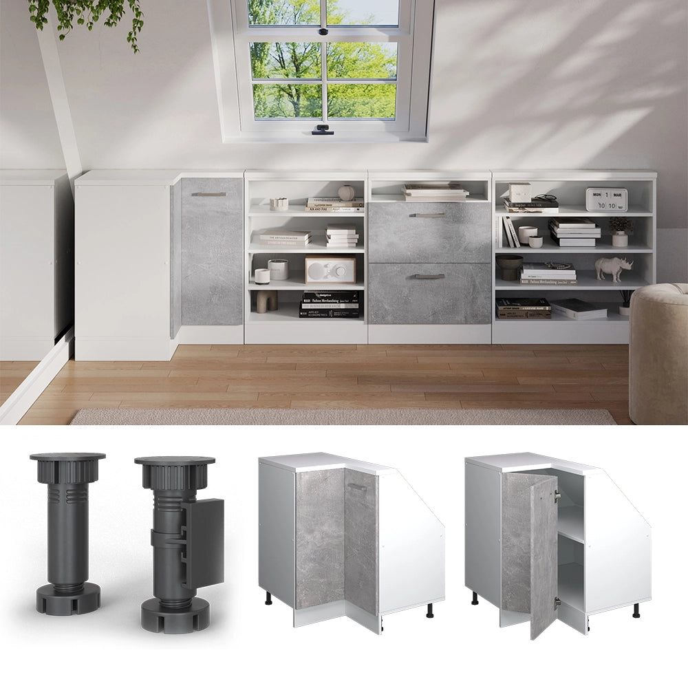 Mobile sottotetto Mobile angolare Rion Calcestruzzo/Bianco 75.6 x 83.8 cm con 1 porta Vicco