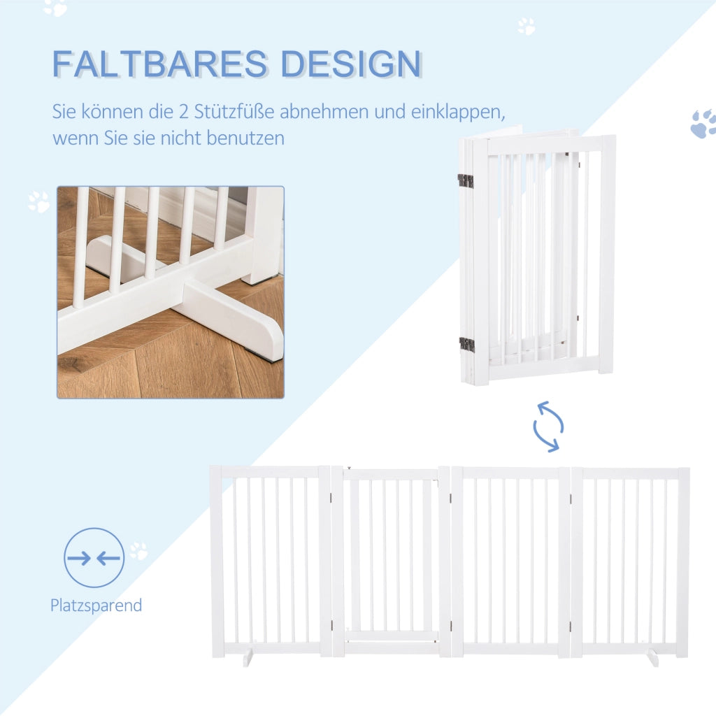 Cancello di Sicurezza per Cani ¨C Minimal ¨C 220x91 cm Bianco Legno 4 Pannelli