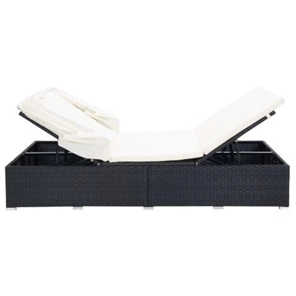 Lettino Prendisole a 2 Posti con Cuscino in Polyrattan Nero cod mxl 71171