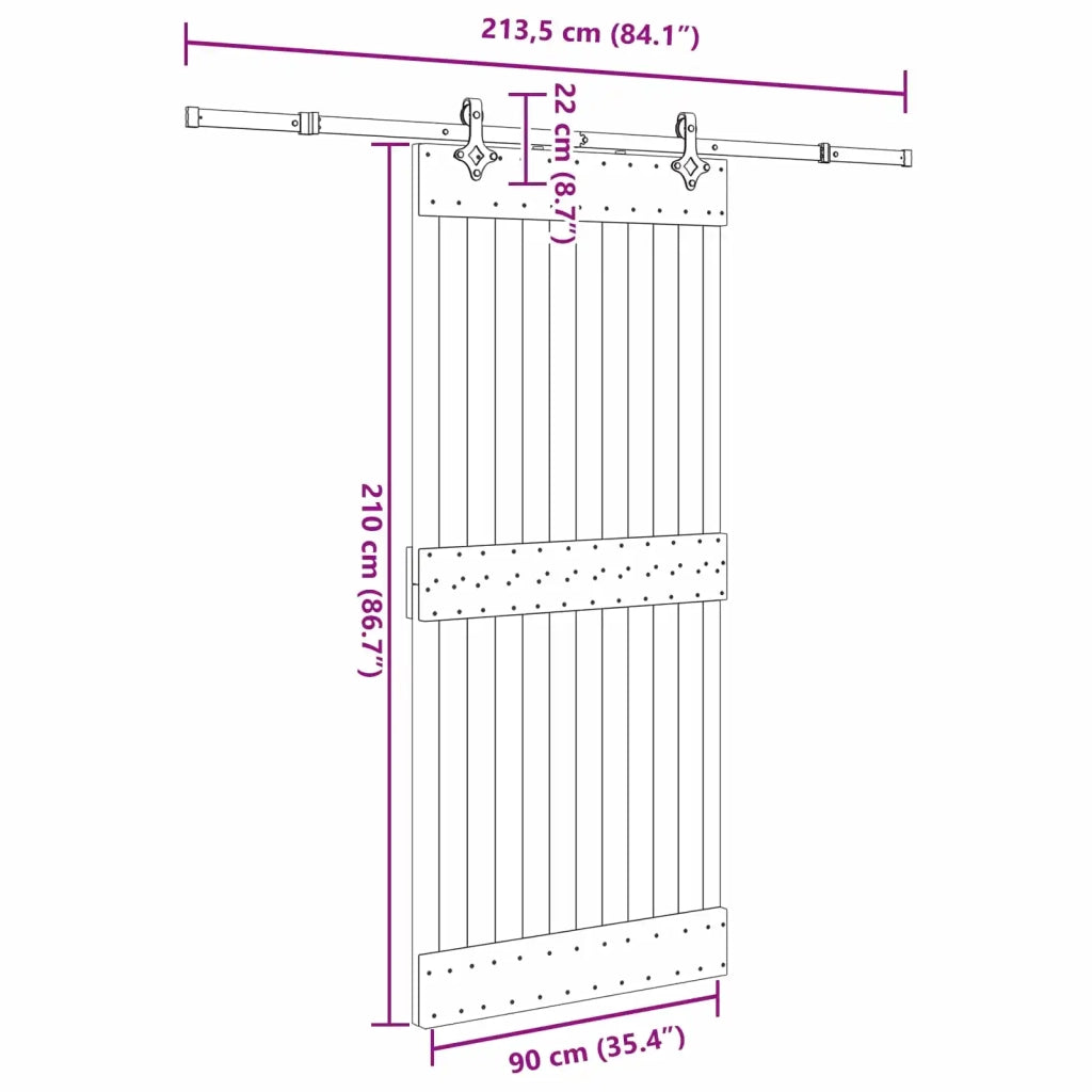 Porta scorrevole NARVIK Naturale e Nero 90 x 210 cm (213,5 cm)