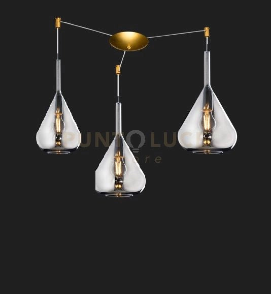 SOSPENSIONE OTTONE SAT. 3 LUCI SPOSTABILE VETRI FUME 1177OS-S3 S-FU