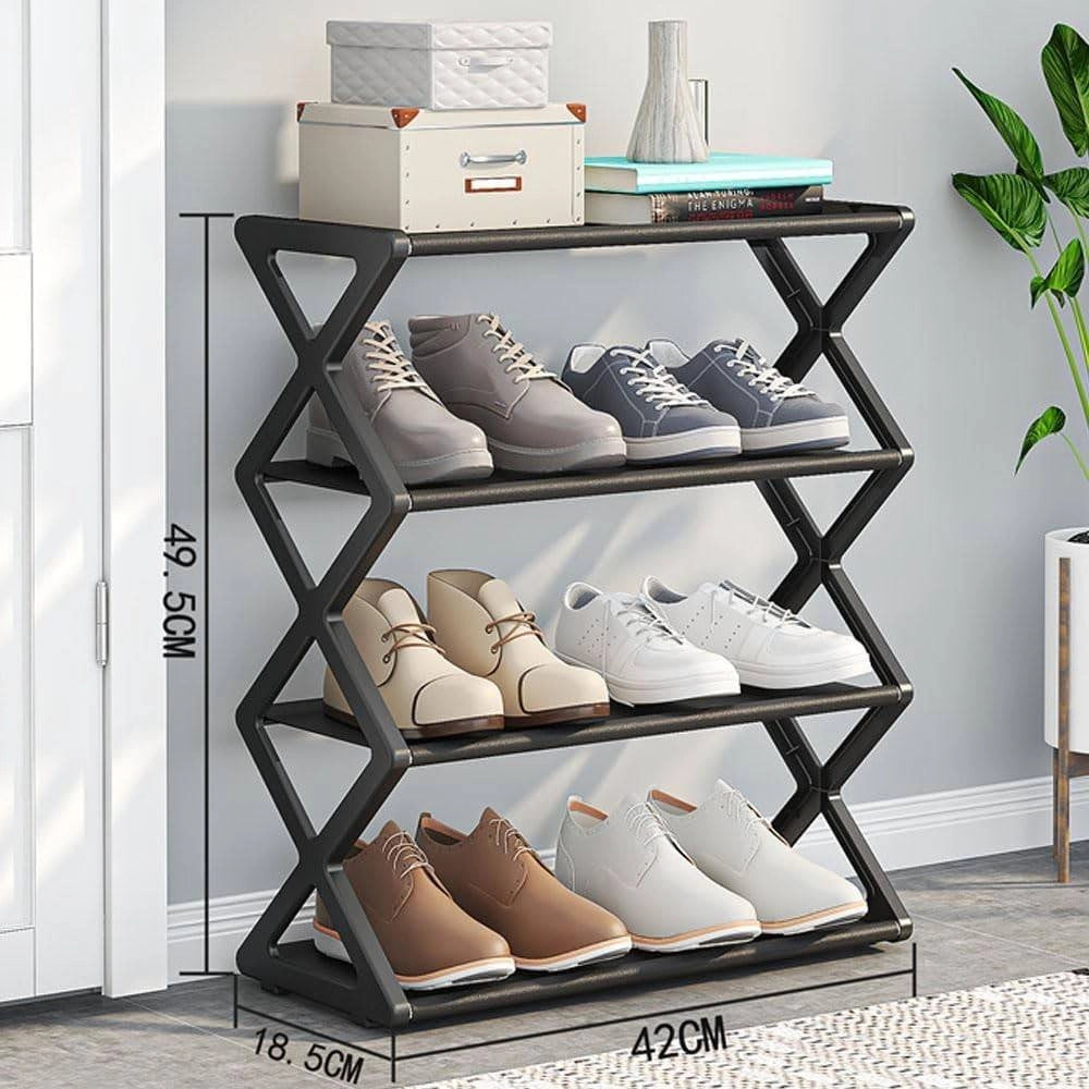 Trade Shop - Scarpiera Forma X Custodia Multifunzionale In Acciaio Portascarpe Staccabile Nero -