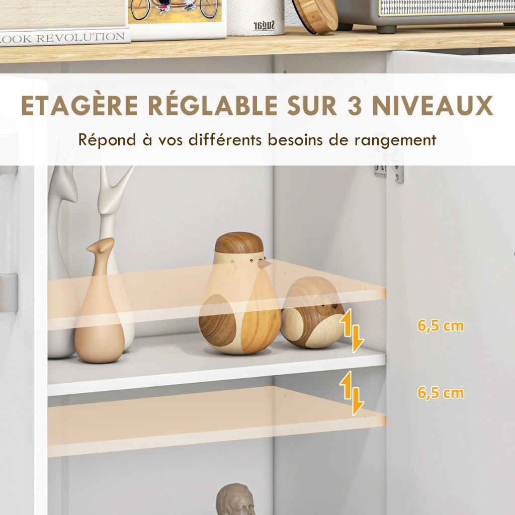 Buffet con 3 ante, 2 cassetti e ripiano regolabile ¨C zephmum ¨C bianco e legno naturale 90x30x75.5