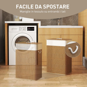 Cesto Portabiancheria 72L con Sacco Rimovibile 40x30x60 cm in Vimini e Bambù Marrone