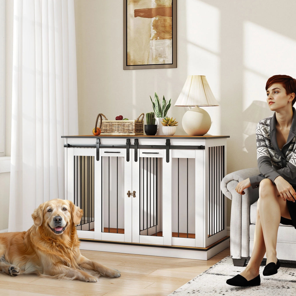 Gabbia per Cani ¨C zephmum ¨C Rustico, Bianco, 2 Porte