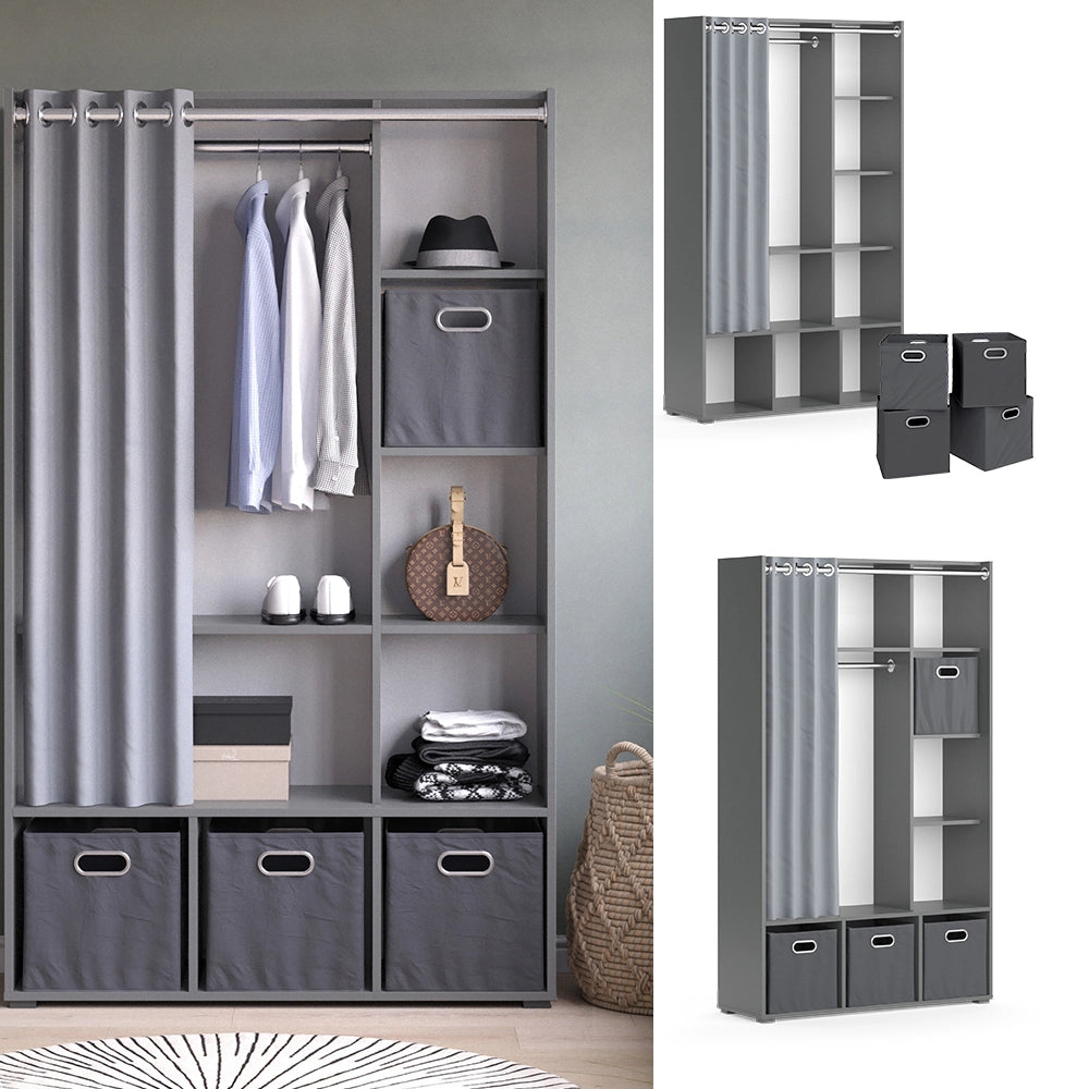 Vicco Armadio multifunzione Grigio 38 x 178.1 cm Con cassetti pieghevoli (grigio)