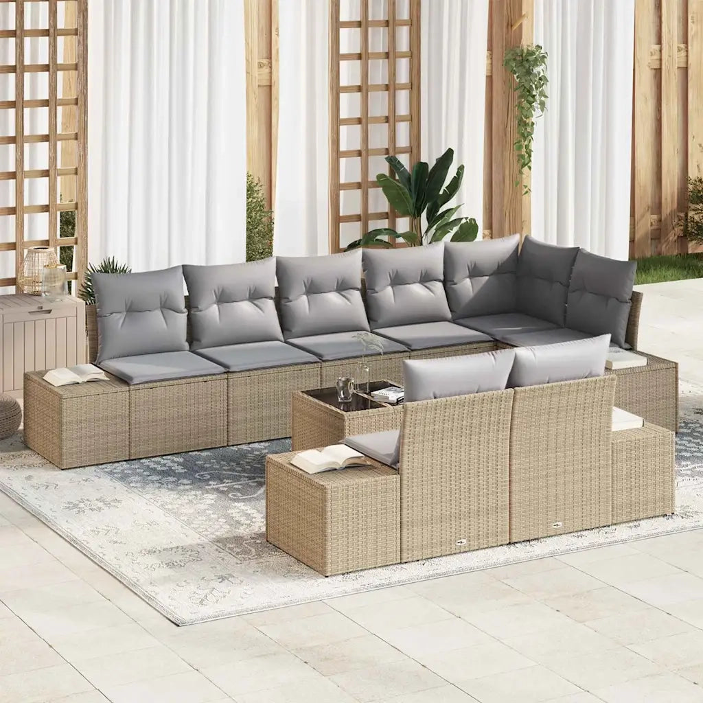 Set Divano da Giardino 9 pcs Beige e grigio polyrattan