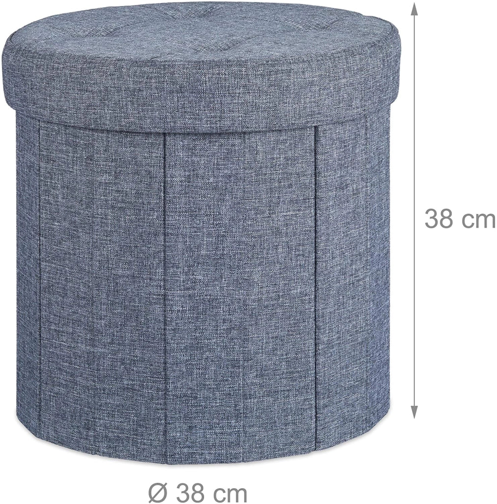 Sgabello con contenitore pouf rotondo pieghevole coperchio imbottito poggiapiedi grigio 13_0002759_2