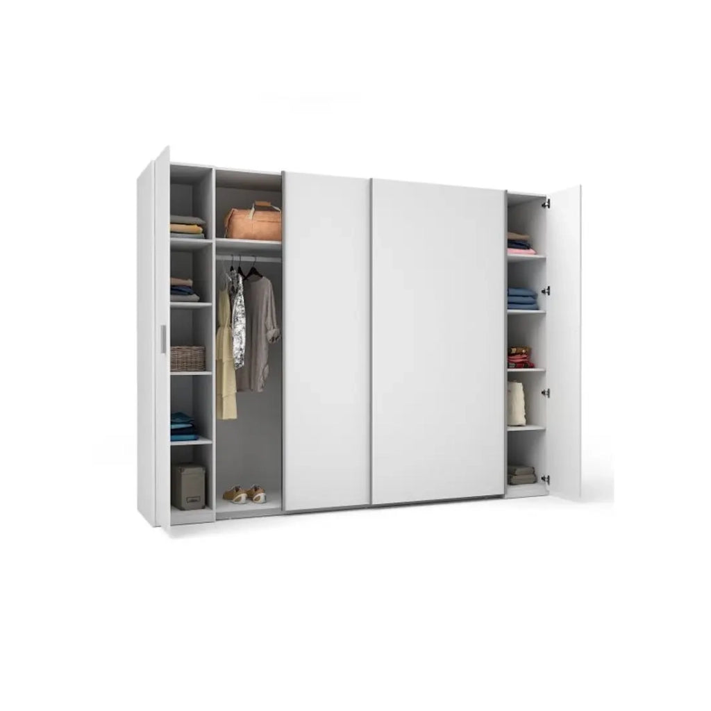 Armadio 4 porte STAR – Bianco – Con guardaroba integrato – L264 cm