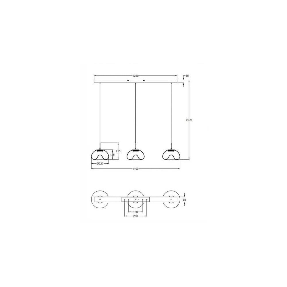 Brena - Lampadario a sospensione 3 luci Fabas Luce - LED 30W dimmerabile - Trasparente Design lineare