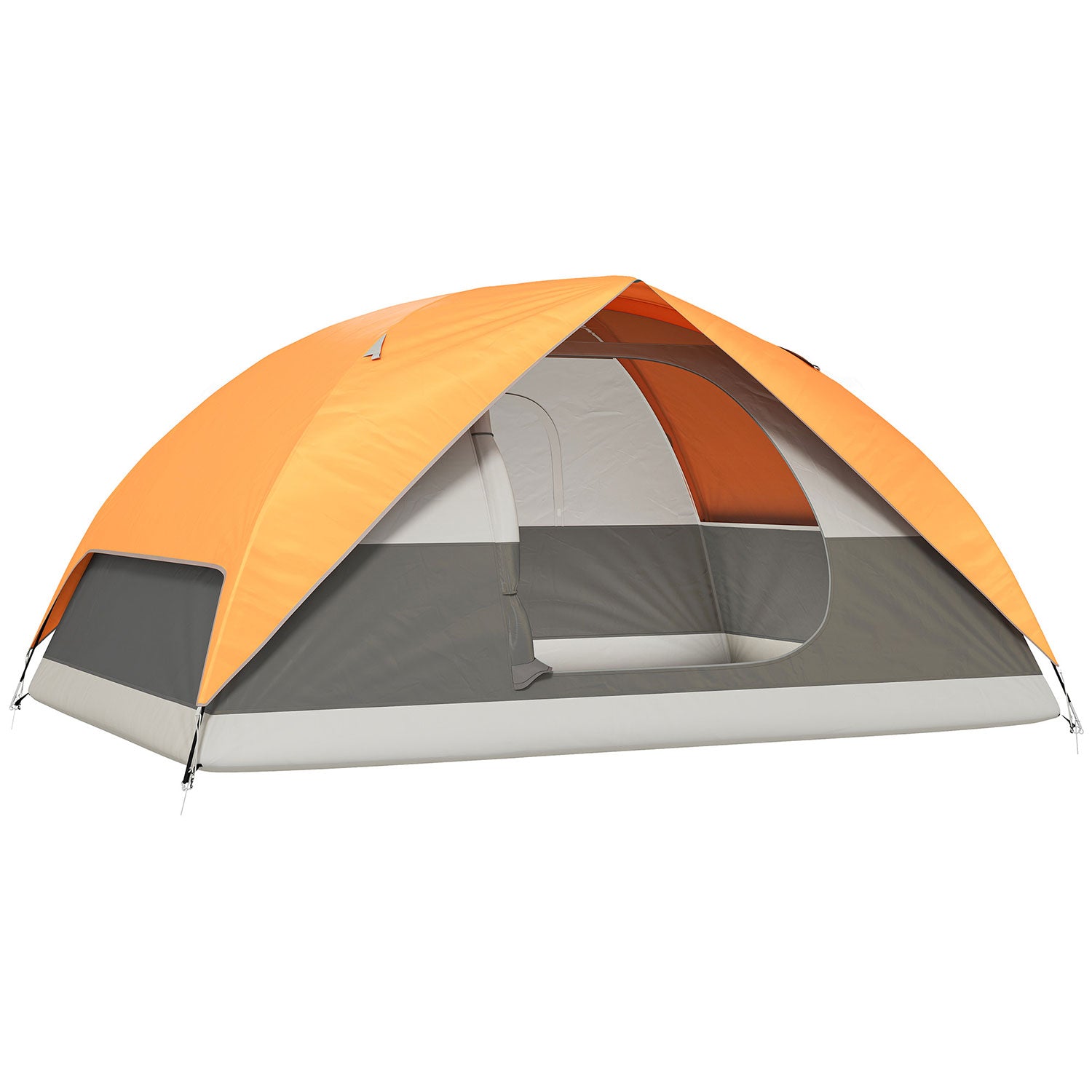 Tenda da Campeggio per 3 Persone Impermeabile 205x275x135H cm con Tasche e Gancio per Lanterna Arancione