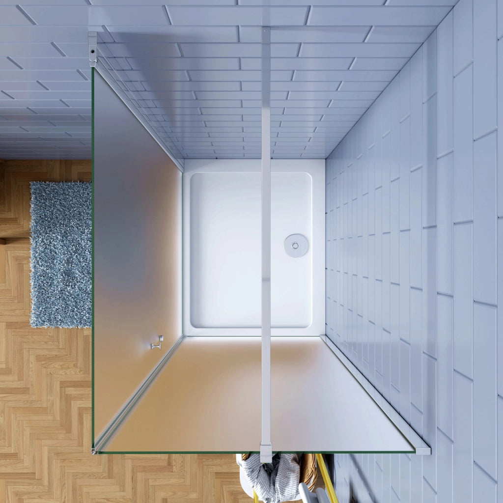 195cm Box Doccia Angolare Porta Battente con Parete Fissa 90x90cm in Vetro Temperato Satinato Opaco 6 mm Anticalcare con Barra Stabilizzatrice 140 cm (montaggio verso irreversibile)