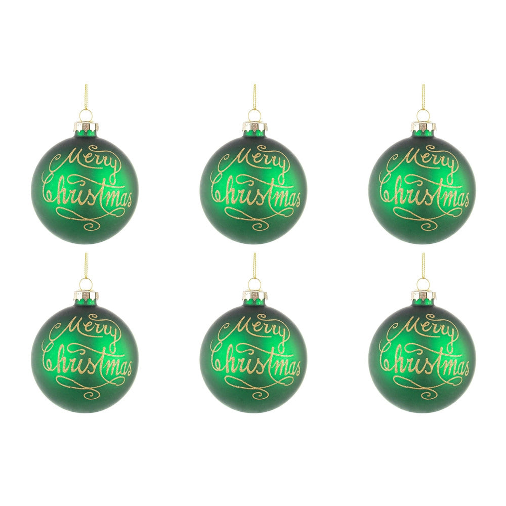 Palline di Natale in Vetro Verde Merry Christmas
