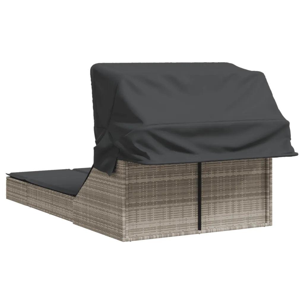 vidaXL Lettino Doppio Baldacchino e Cuscini Grigio Chiaro Polyrattan