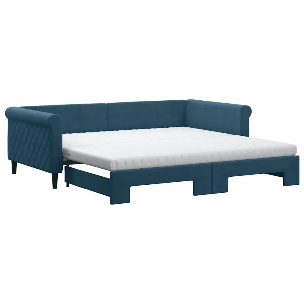 Divano Letto Estraibile con Materassi Blu 100x200 cm Velluto