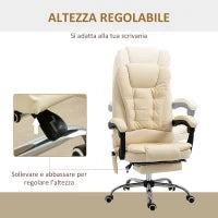 Poltrona Massaggiante Ergonomica ad Altezza Regolabile con 6 Punti Vibranti, 65x160x104 cm, Crema