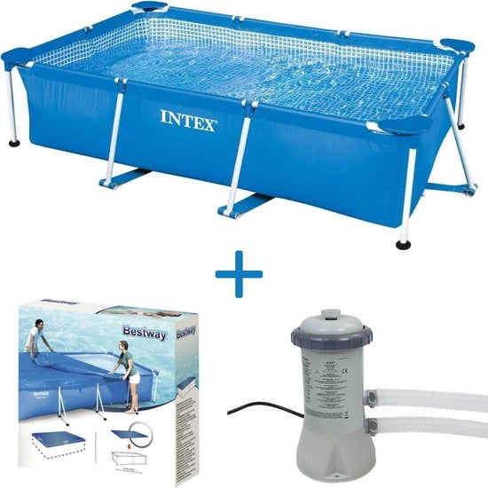 Piscina in Acciaio Intex 300x200x75 cm + Pompaggio 12V - 2271 L/ora + Copertura Tettone