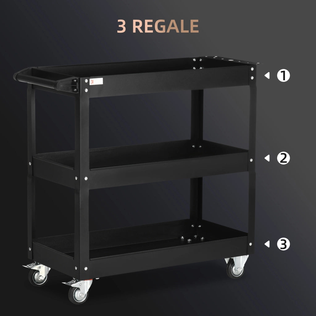 Carrello attrezzi 3 cassetti ¨C zephmum ¨C 83x35x76 cm, Nero