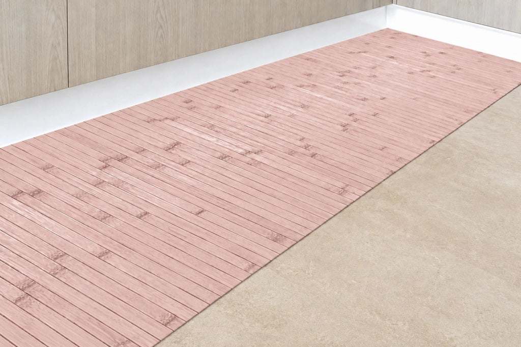 Tappeto Passatoia In Vero Bamboo Tappeto Cucina Ingresso In Legno Antiscivolo Aderente Lavabile E Antimacchia Tagliabile  Rosa - 50x350 cm