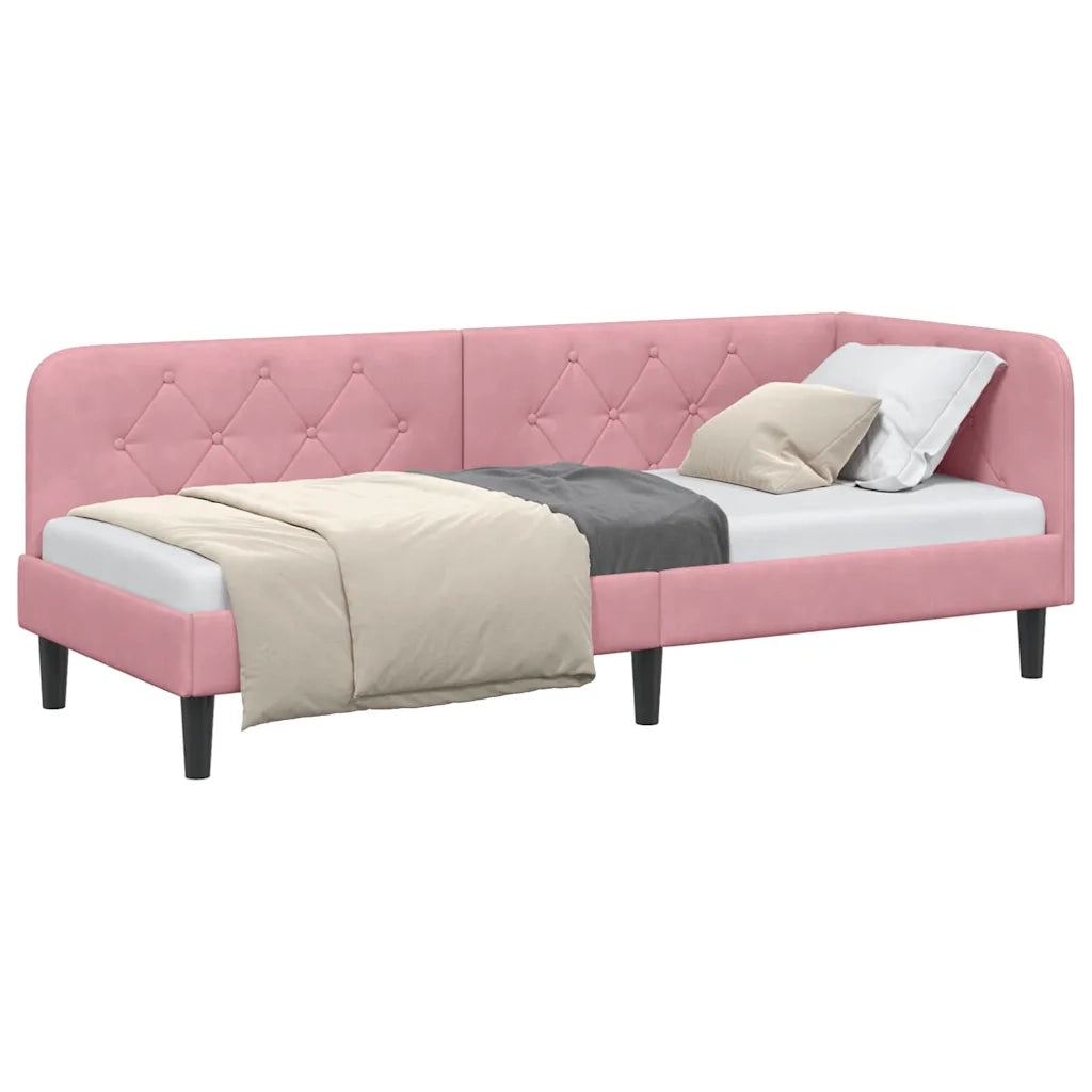 Cornice del letto ad angolo Rosa 80 x 200 cm Velluto