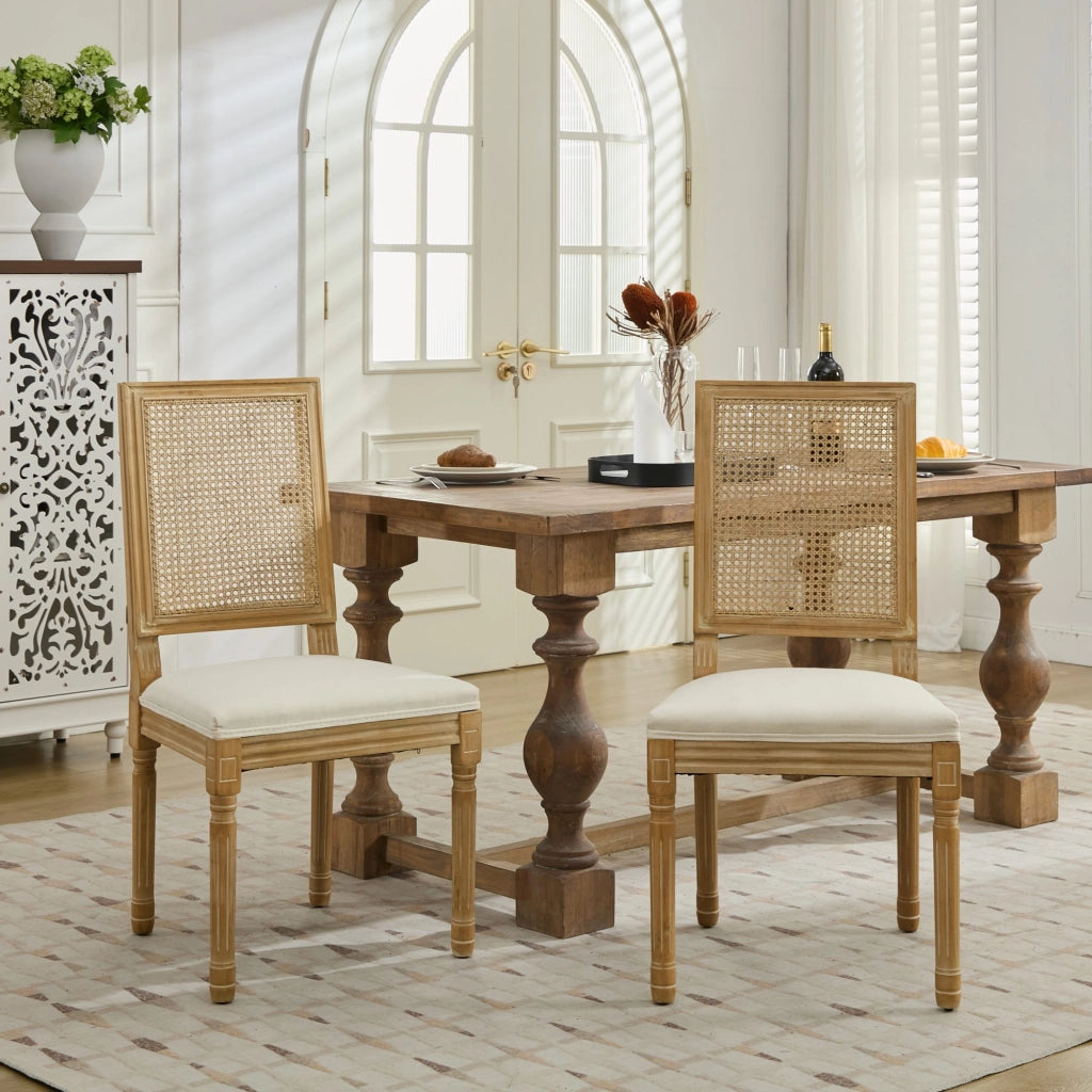 SEDIE Set da 2 pezzi con schienale in rattan intrecciato 98x31x48 cm Beige