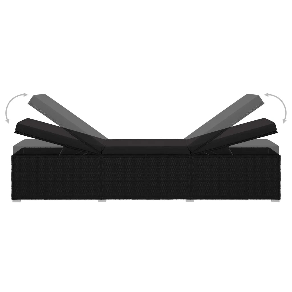Lettino Prendisole con Cuscino in Polyrattan Nero 46221