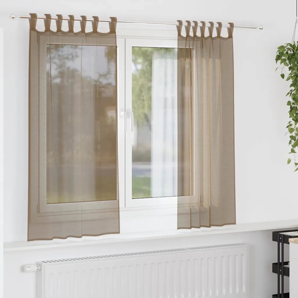 Tende in Voile con Passanti 2 pz Marrone Chiaro 140x175 cm 4102312