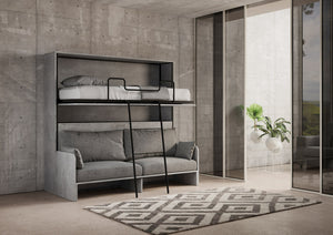 Letto Doppio A Scomparsa Kando Con Divano Cemento e Grigio