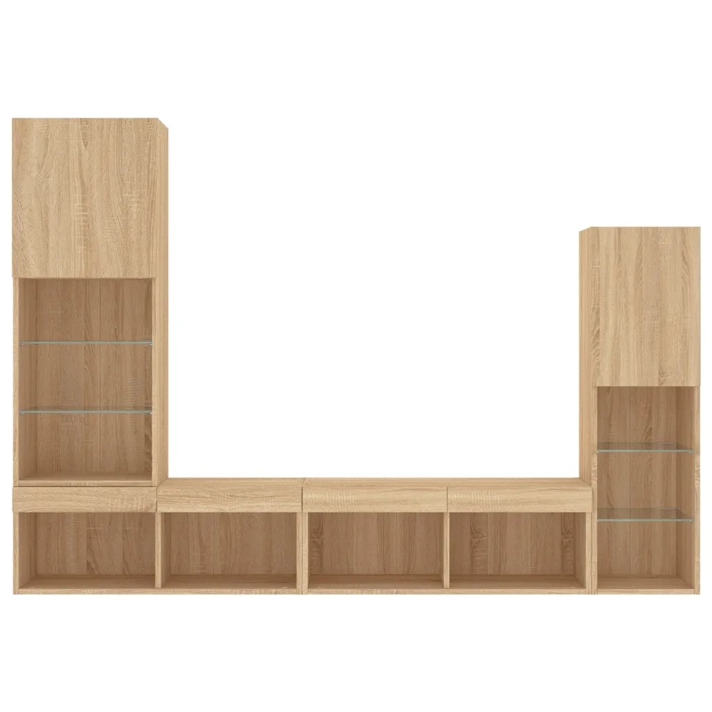 Mobili TV a Muro con LED 4pz Rovere Sonoma Legno Multistrato 3216656