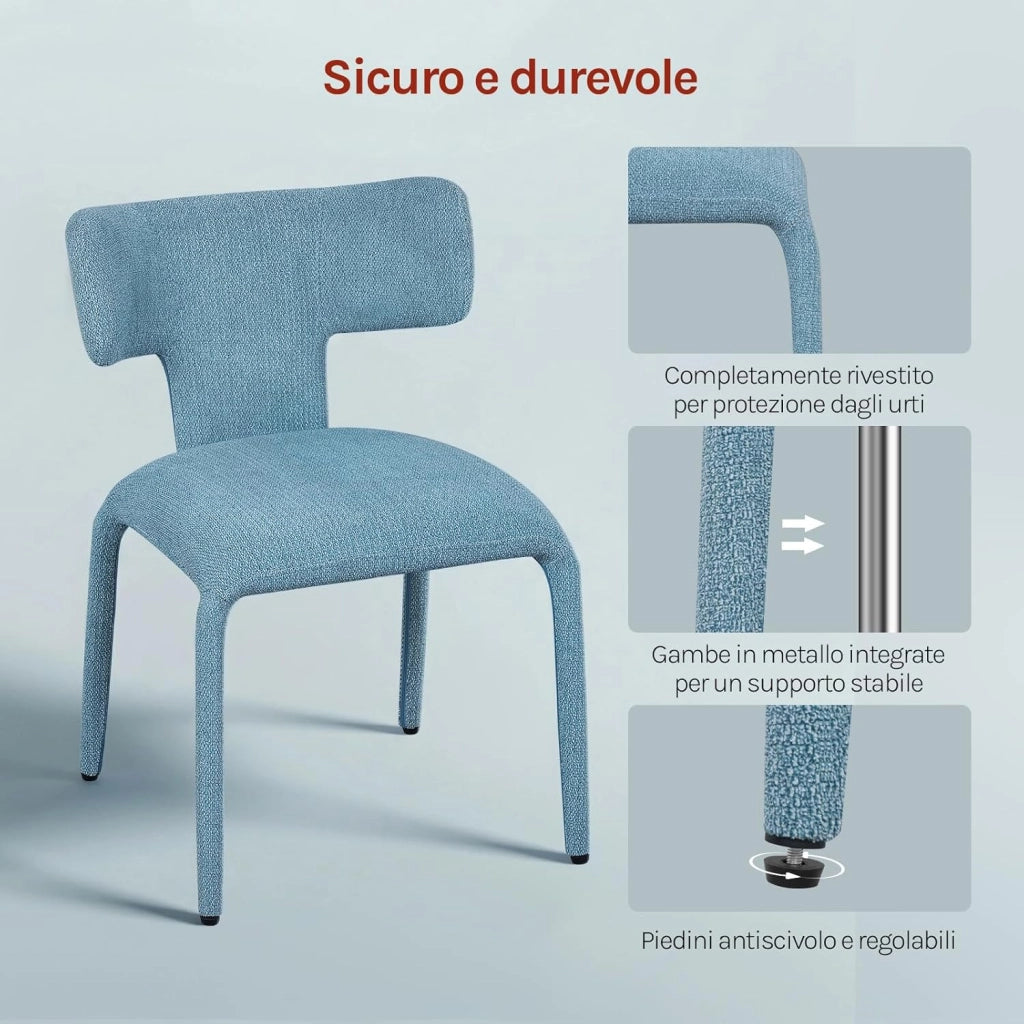 Set di 6 Sedie da Pranzo, Sedie Cucina con Schienale Curvo, Struttura Metallica, Rivestimento in Lino Colorato, per Sala da Pranzo, Soggiorno, Cucina,Blu Nebbioso