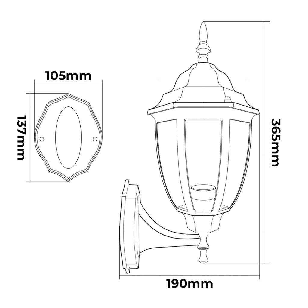 APPLIQUE DA ESTERNO A LANTERNA LAMPADA DA PARETE NERA IP45 CON ATTACCO E27 - ILLUMINAZIONE RETRO