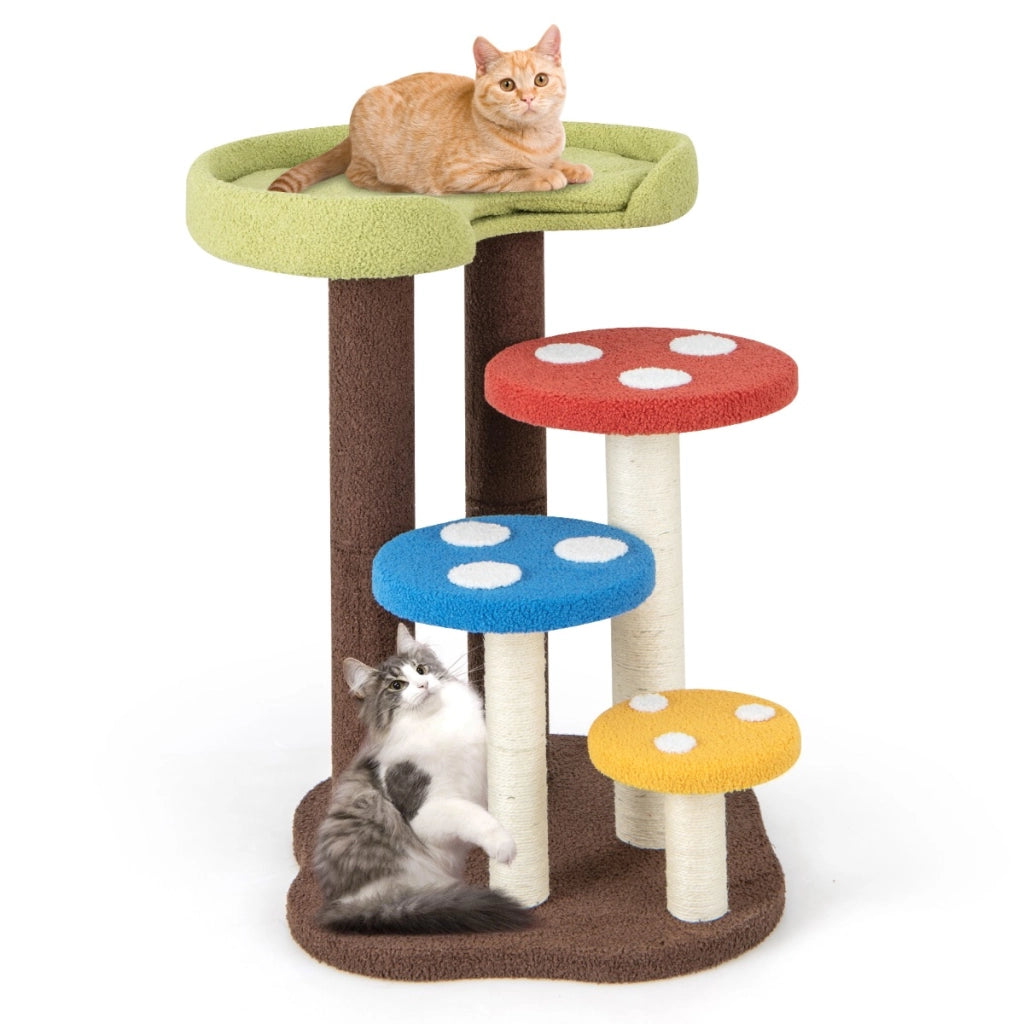 Albero per gatti 3 in 1 con 3 pali in sisal tappetino e piattaforme rimovibili, Torre per gatti a 5 livelli Colorato-Alberi Tiragraffi